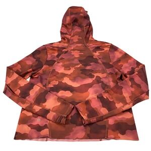 Athleta Womens Camo Hoodie Red Orange Camouflage Activewear Pullover Medium